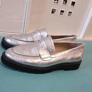 Stuart Weitzman Soho Metallic Silver Loafers Size 12B